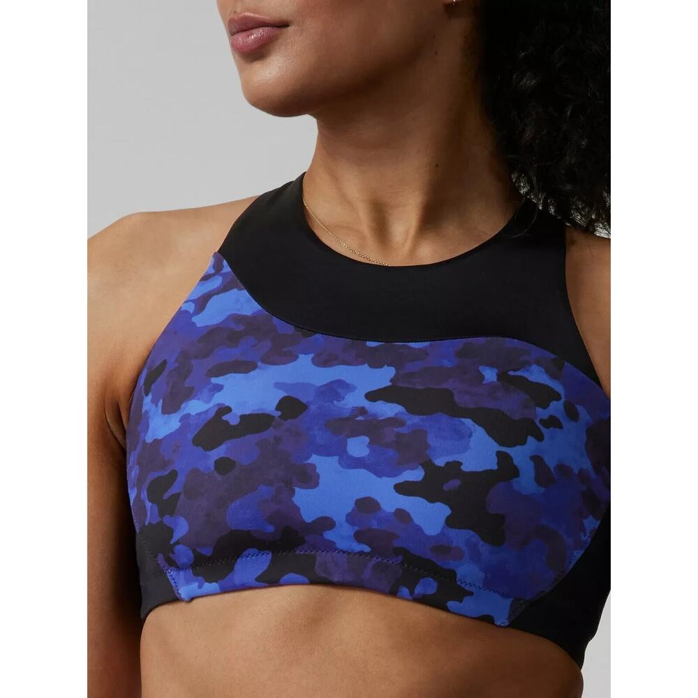 NWT Athleta Freestyle Camo High Neck Bikini Top Blue Wireless Top ONLY Sz Small - Picture 3 of 8